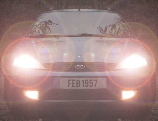 Car headlights through regular lenses